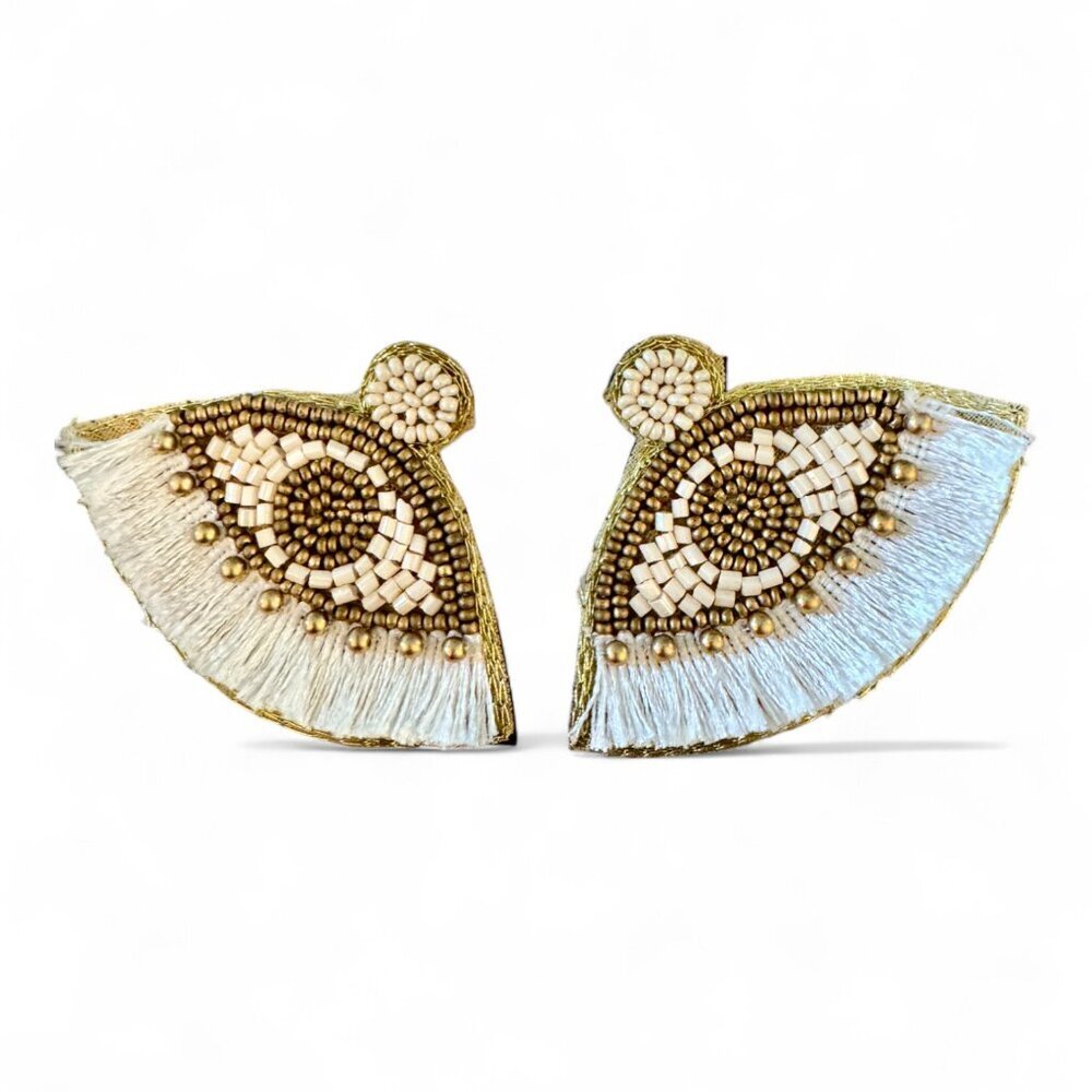 Ivory Evil Eye Beaded & Fringe Earrings